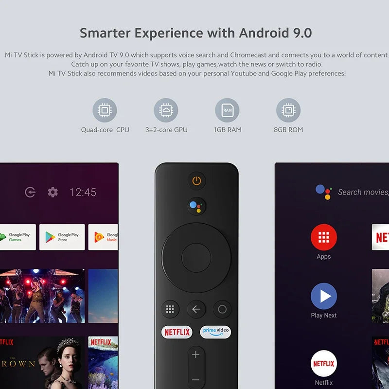 Xiaomi Mi TV Stick Quad Core HDR 1GB RAM 8GB ROM Android TV 9.0 BT4.2 Multi-language 5.1 Dolby Surround Sound Version Global